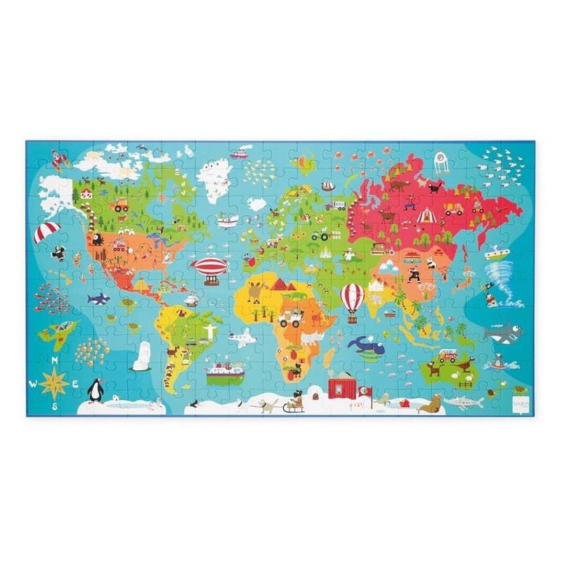 Puzzle monde avec drapeaux, autocollants et carnets : 3€