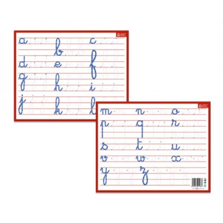 Ardoise effaçable Lettres minuscules cursives de 21 cm x 26,5 cm.